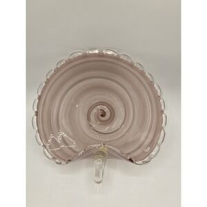 Murano Pink Swirl Art‎ Glass Nappy Bowl Ruffled Edge Gold Fleck Candy Dish